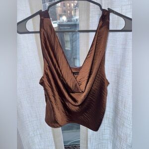 Zara Satin Cowl-Neck Cropped Blouse NWOT